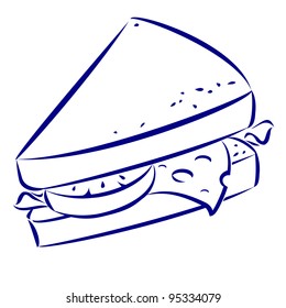 Sandwich. Blue and white icon. Illustration for design