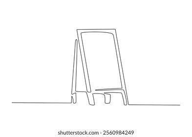 Sandwich board in continuous one line drawing. Single line illustration of advertising easel stand. Editable vector.