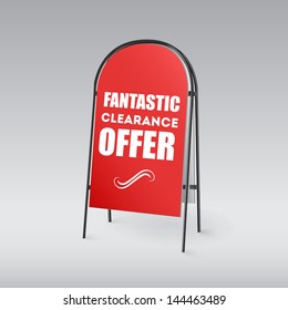 Sandwich board with an inscription on a red background