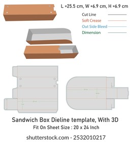 Plantilla Dieline de la caja del emparedado, y 3D, archivo del Vector