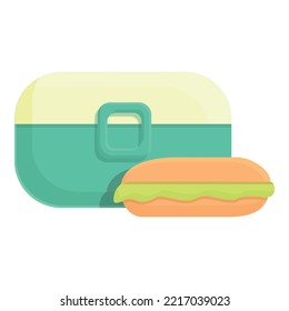 Vector de caricatura de icono de caja de sándwich. Comida de aperitivos. Contenedor de frutas