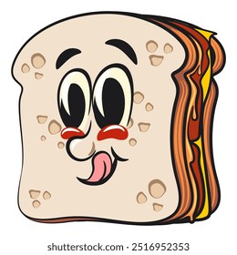 sandwich bread cartoon character mascot retro vector design, work of hand drawn