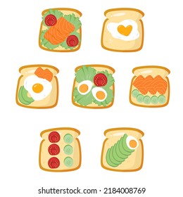 
sandwich bread with eggs, fish, avocado slices