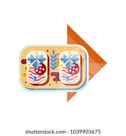 Sandwich, bread with sausage and ham vector Illustration on a white background