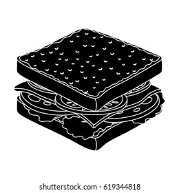 A sandwich with bread and sausage.Burgers and ingredients single icon in black style vector symbol stock illustration.