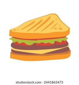 Sandwich bread vector image. Sandwich illustration with meat, tomatoes, lettuce vegetables, cheese and bread