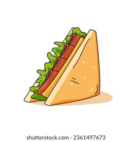 sandwich, breakfast food, vegetables, cheese, meat, bacon, ham, bun, isolated, Vector illustration cartoon cute kawaii icon