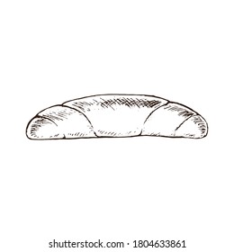 Sandwich bun isolated on white background. Bakery product. Vintage style design. Hand Drawn vector illustration.