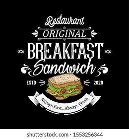 Sandwich burger fast food restaurant vintage logo design, logo vintage for label product food drink snack with sandwich element