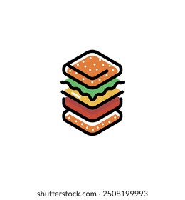 Sandwich Burger with Outline and Fill Style, Breakfast Food Logo Design Vector