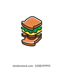 Sandwich Burger with Outline and Fill Style, Breakfast Food Logo Design Vector