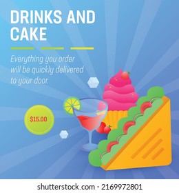 Sandwich Cake And Wine Combo Pack, Vector Illustration, Social Media Post,