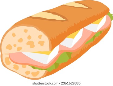 Sandwich with camembert cheese and ham on baguette