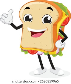 Sandwich Cartoon Character, Suitable for children's books, sticker, and mascot isolated on white backgrounds