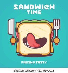 sandwich cartoon. food vector illustration. with a funny expression