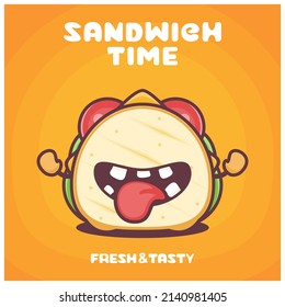 sandwich cartoon. food vector illustration. with a funny expression