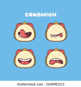 sandwich cartoon. food vector illustration. with different mouth expressions. cute cartoon