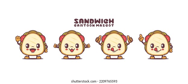 sandwich cartoon mascot with different expressions. food vector illustration.