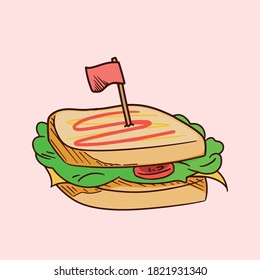 Sandwich in cartoon style illustration