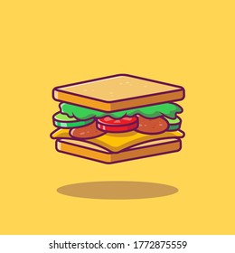 Ilustración del icono del vector de dibujos animados de sándwich. Vector Premium Aislado De Icono De Comida De Desayuno. Estilo de dibujo plano