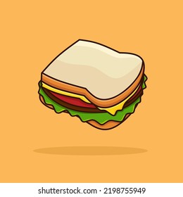 Ilustración del icono del vector de dibujos animados de sándwich. Vector Premium Aislado De Icono De Comida De Desayuno. Estilo de dibujo plano