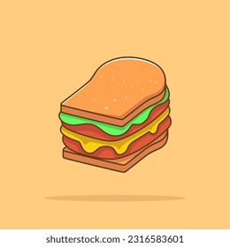 Sandwich Cartoon Vector Icon Illustration. Food Snack Icon Concept Isolated Premium Vector. Flat Cartoon Style