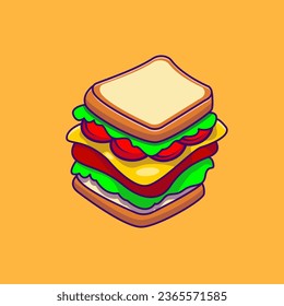 Sandwich Cartoon Vector Icon Illustration. Breakfast Food Icon Concept Isolated Premium Vector. Flat Cartoon Concept