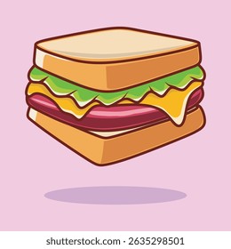Ilustração de ícone de vetor de desenhos animados em sanduíche. Estilo Flat Cartoon.