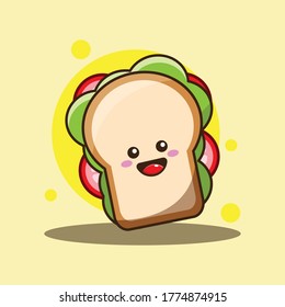 sandwich cartoon vector Illustration. Breakfast Time Vector Icon Illustration. Flat Cartoon Style Suitable for Web Landing Page, Banner, Flyer, Sticker