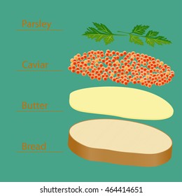 Sandwich with caviar. Details