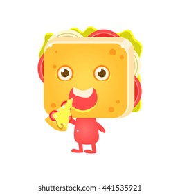 Sandwich Character Eating Pizza