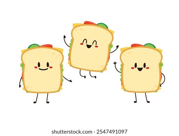 Sandwich character. Sandwich isolated on white background. Vector cartoon illustration of snack.
