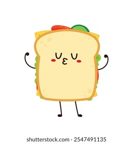 Personagem sanduíche. Sanduíche isolado em fundo branco. Ilustração de desenho animado de vetor de lanche.