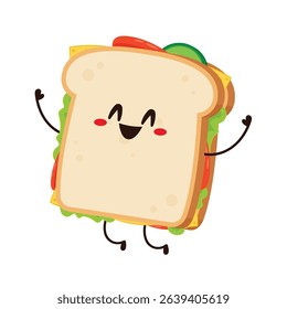 Sandwich character. Sandwich isolated on white background. Vector cartoon illustration of snack.