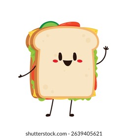 Sandwich character. Sandwich isolated on white background. Vector cartoon illustration of snack.
