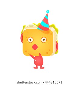 Sandwich Character In Party Hat Booing