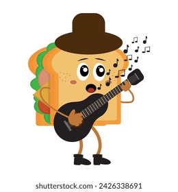 Sandwich character sings and plays the guitar