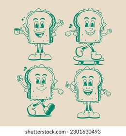 Sandwich Character, Toast Mascot Character, Toast Mascot Set