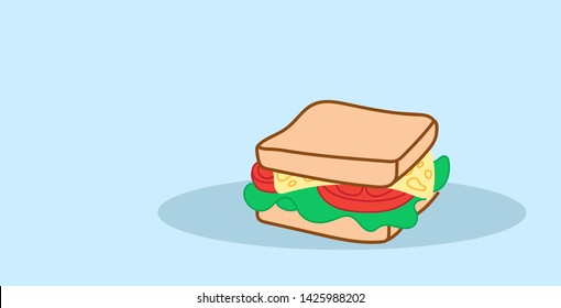 sandwich with cheese and fresh vegetables tasty fastfood concept hand drawn sketch style junk food horizontal