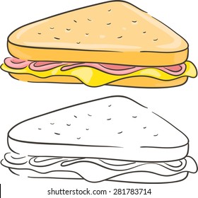 Sandwich with cheese and ham. Isolated set