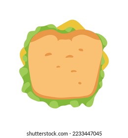 Sandwich with cheese and lettuce vector illustration. Cartoon drawing of fast food meal for lunch at school or office on white background. Lunch break, food, diet concept