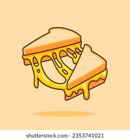 Sandwich Cheese Melted Floating Cartoon Vector Icon Illustration. Food Object Icon Concept Isolated Premium Vector. Flat Cartoon Style