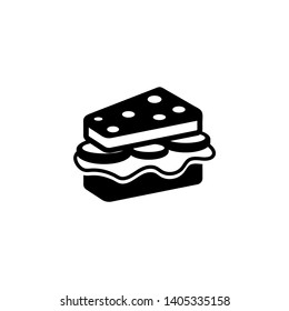 Sandwich with Cheese and Sausage. Flat Vector Icon illustration. Simple black symbol on white background. Sandwich with Cheese and Sausage sign design template for web and mobile UI element