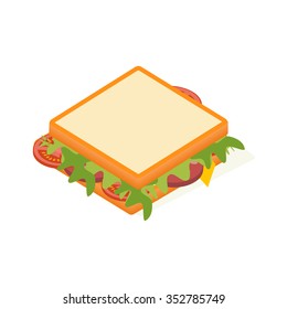 Sandwich with cheese, sausage and vegetables. Vector illustration
