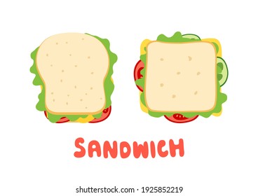 Sandwich with cheese tomato cucumber and vegetables on white background, toasted bread, sandwich icon, Vector illustration.