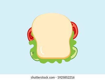 Sandwich with cheese tomato and vegetables on blue background, toasted bread, sandwich icon, Vector illustration.