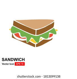 Sandwich mit Käse und Gemüse. Vektorgrafik. weißer Hintergrund