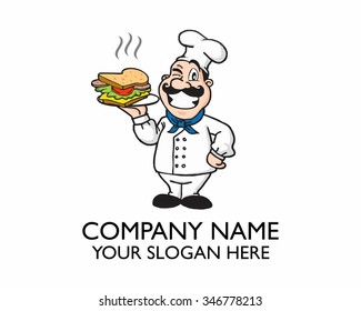 sandwich chef character illustration logo icon vector