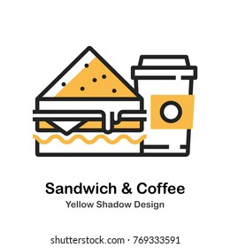 Sandwich and coffee cup lineal vector illustration