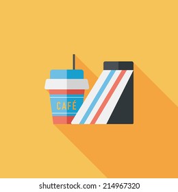 sandwich and coffee flat icon with long shadow,eps10